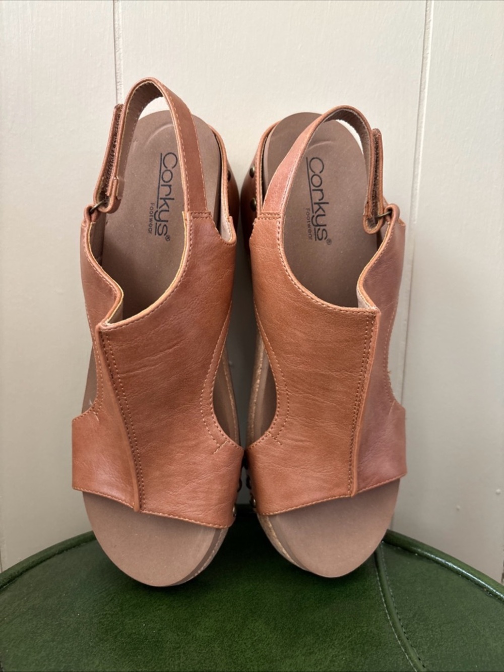 Corkys Women's Brown Leather Platform Slingback Sandals
